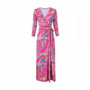 Lilly‎ Pulitzer Adrina Maxi Wrap Dress Feelin Groovy Print XS